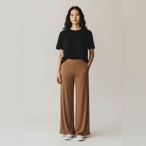 Three Dots Brown Wide Leg Pull-On Pants | Size S| Stretch | NWT